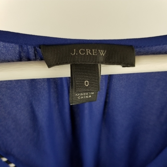 J. Crew 0 Blue Pullover Tunic Blouse Vneck long sleeve high low hem Piping - Picture 7 of 7